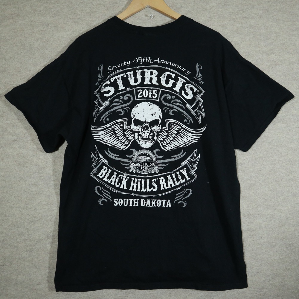 Gildan Sturgis 2015 Black Hills Rally 75th Anniversary Skull T-Shirt Mens XL